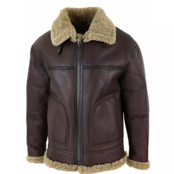 B034 B3 Flight Bomber Aviator Real Leather Shearling Jacket Brown