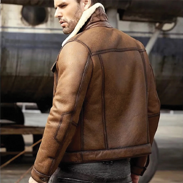 B026 Men Classic B3 Original Real Leather Jacket Brown Off White