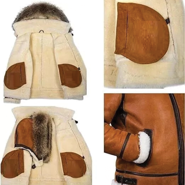 B027 Men Classic Top Gun Real Leather B3 Jacket Dean Tan White Fox Fur Hood