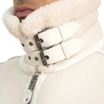 B028 Men Real Leather Fur Shearling Jacket White