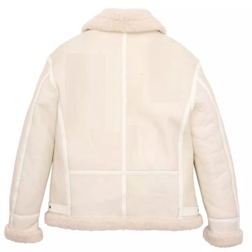 B028 Men Real Leather Fur Shearling Jacket White