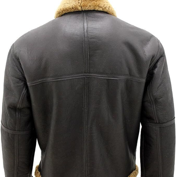 B029 Men Real Leather Aviator Jacket with Fur Collar and Belted Waist