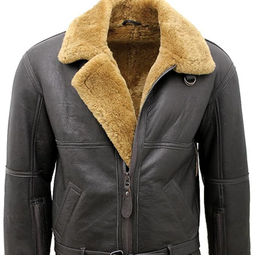 B029 Men Real Leather Aviator Jacket with Fur Collar and Belted Waist