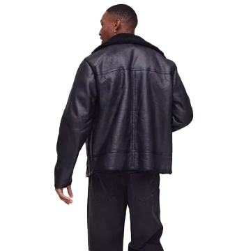 B030 Men Real Leather  Aviator Jacket Black Sheep shearling Fur Collar