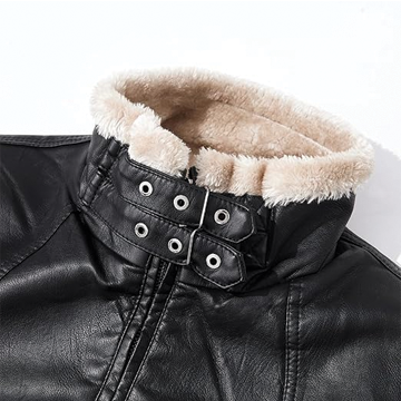 B031 Men Real Leather Aviator Jacket - Black Sheep Shearling Fur Collar