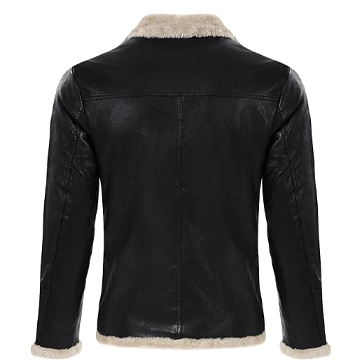 B031 Men Real Leather Aviator Jacket - Black Sheep Shearling Fur Collar
