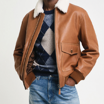 A003 Men Real Leather Classic Cocoa Brown Aviator Jacket Fur Collar