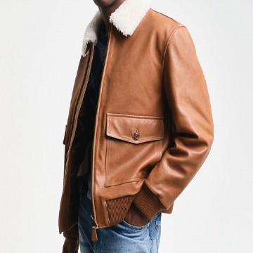 A003 Men Real Leather Classic Cocoa Brown Aviator Jacket Fur Collar