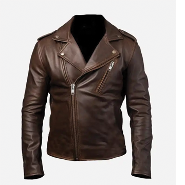 M072 Men New Classic Army Style Real Leather Biker Casual Jacket Brown