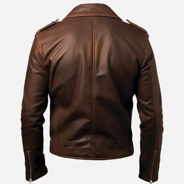 M072 Men New Classic Army Style Real Leather Biker Casual Jacket Brown