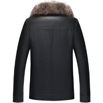 MFCO8 Men New Aviator Real Leather Removable Fox Fur Collar Coat Black Jacket