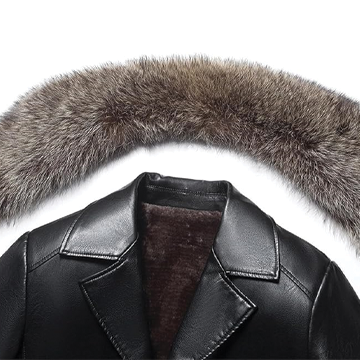 MFCO8 Men New Aviator Real Leather Removable Fox Fur Collar Coat Black Jacket
