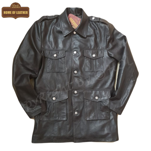 M004 Cafe Racer German Panzer Brown Coat for Men's | Near 3XL