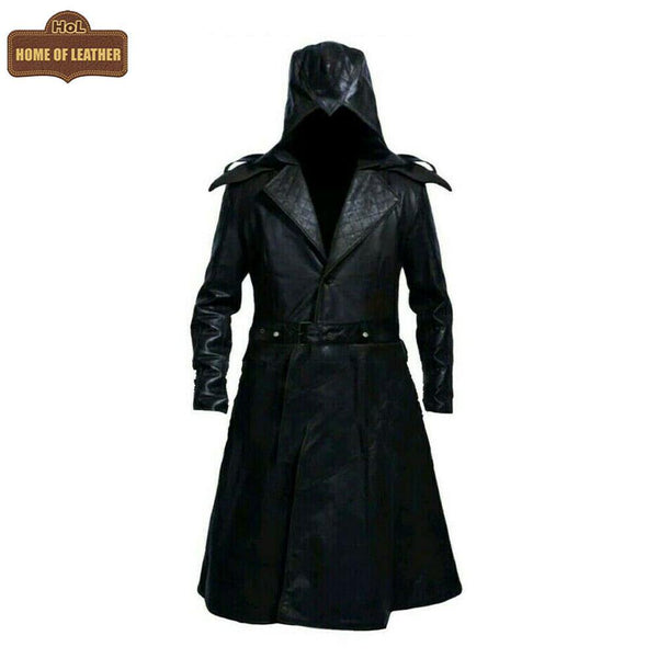 C003 Assassins Creed Syndicate Jacob Frye Men's Black Qualited Real Leather Coat - Home of Leather