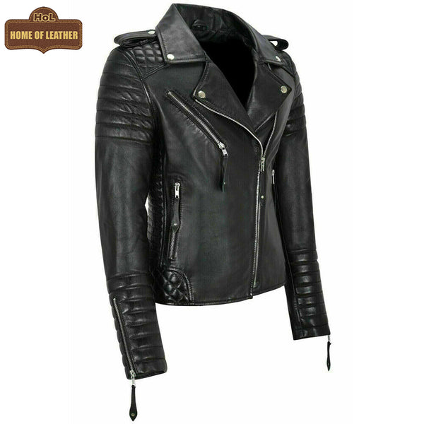 Classic Biker Fashion Women's Black Jacket Real Leather Biker Ladies Jacket 2260