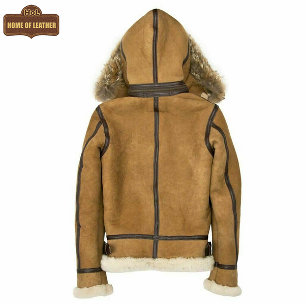 F007 Women's Suede Genuine Leather Stylish Detachable Hood Jacket