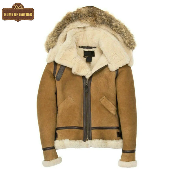 F007 Women's Suede Genuine Leather Stylish Detachable Hood Jacket | SALE