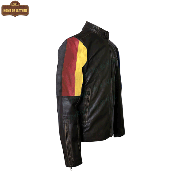 M019 HoL Brand German Flag Brown Genuine Leather Jacket For Men's