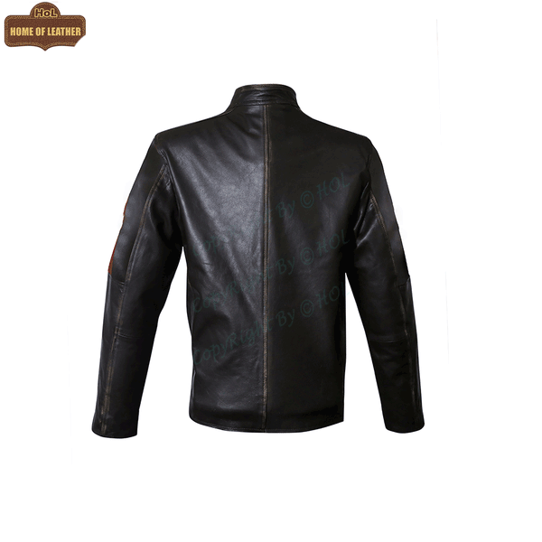 M019 HoL Brand German Flag Brown Genuine Leather Jacket For Men's