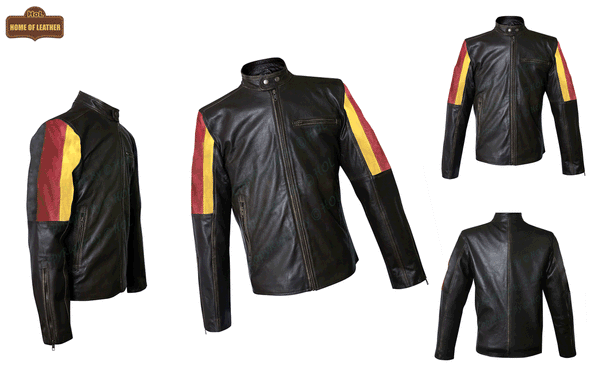 M019 HoL Brand German Flag Brown Genuine Leather Jacket For Men's