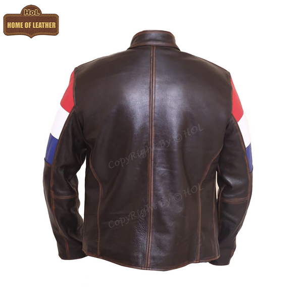M033 HoL Brand Dutch Netherlands Flag Brown Genuine Leather Jacket For Men's