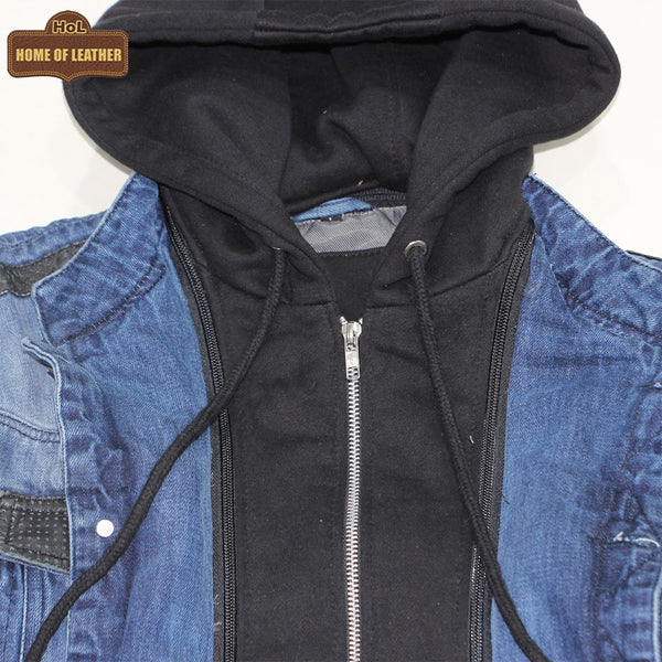 MDJ05 Men's Denim Sleeves Less Detachable Hooded Vest Blue Color Vest