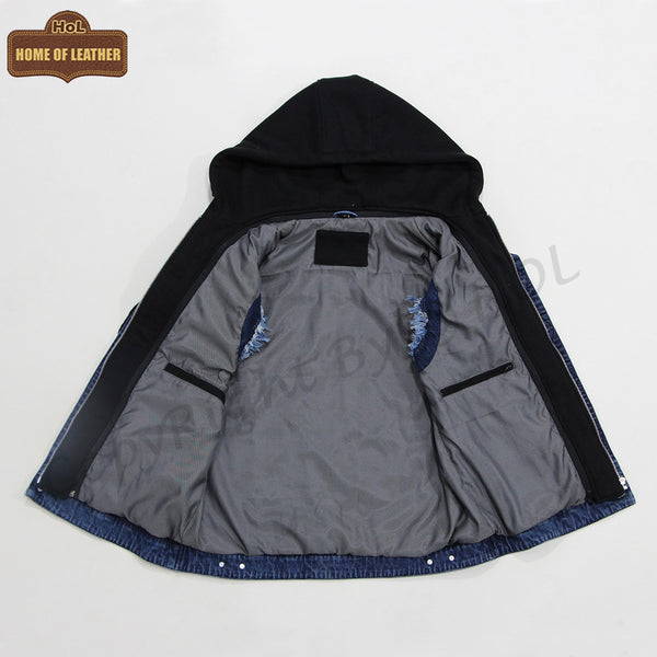 MDJ05 Men's Denim Sleeves Less Detachable Hooded Vest Blue Color Vest