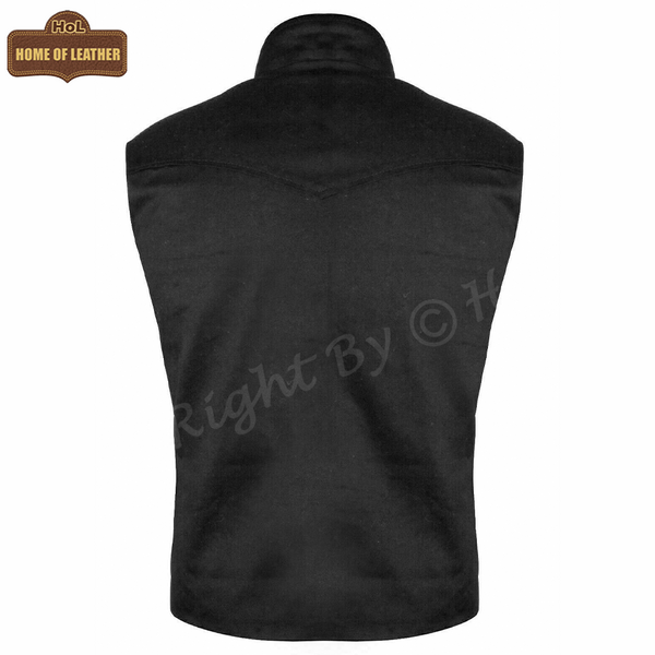 MDJ08 Yellowstone Men's Vest Wool Kevin Costner John Dutton Black Denim Jacket