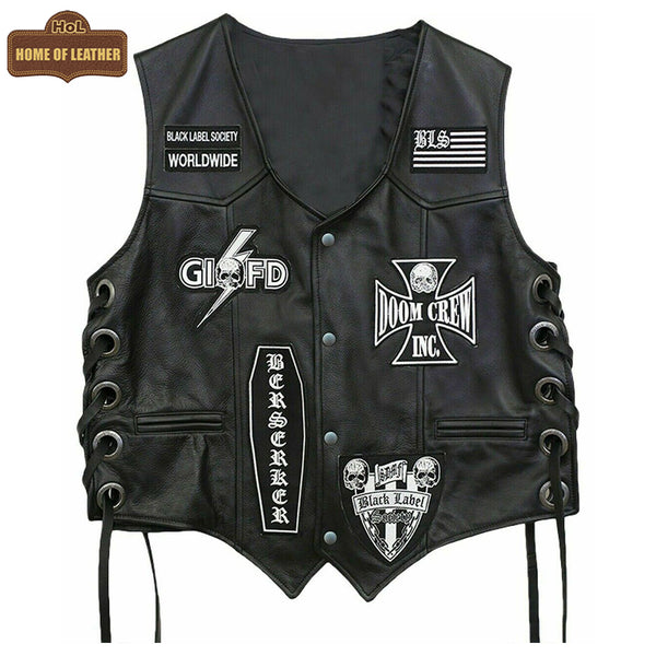 MDV03 Black Label Society Genuine Leather Zakk Wylde Vest BLS Patches