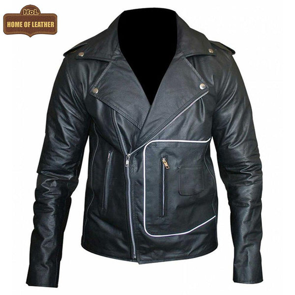 MMJ19 Men's Grease 2 John Travolta T Birds Black Real Leather Biker Jacket - Home of Leather