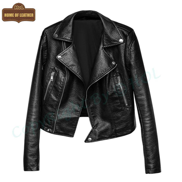 W023 HoL Brand Black Biker Motorcycle Wear Real Leather Jacket For Women's - Home of Leather