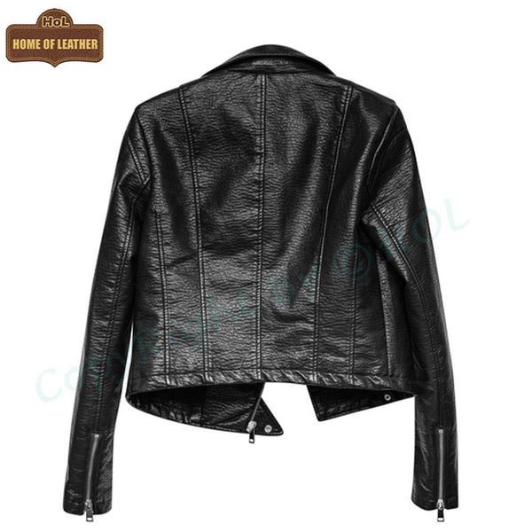 W023 HoL Brand Black Biker Motorcycle Wear Real Leather Jacket For Women's - Home of Leather