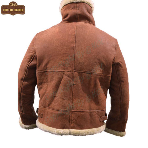 B002 B3 Brown Shearling Coat WWII Bomber Genuine Leather Aviator Style Jacket For Men - Home of Leather