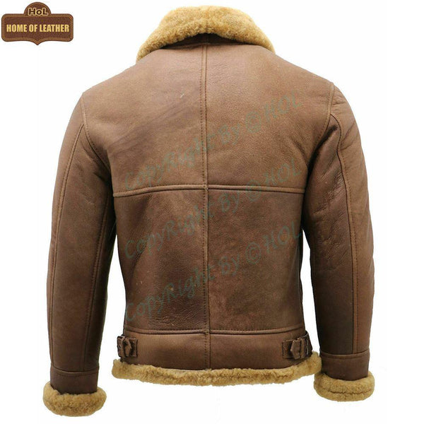 B002 B3 Brown Shearling Coat WWII Bomber Winter Warm Genuine Leather Jacket For Men - Home of Leather