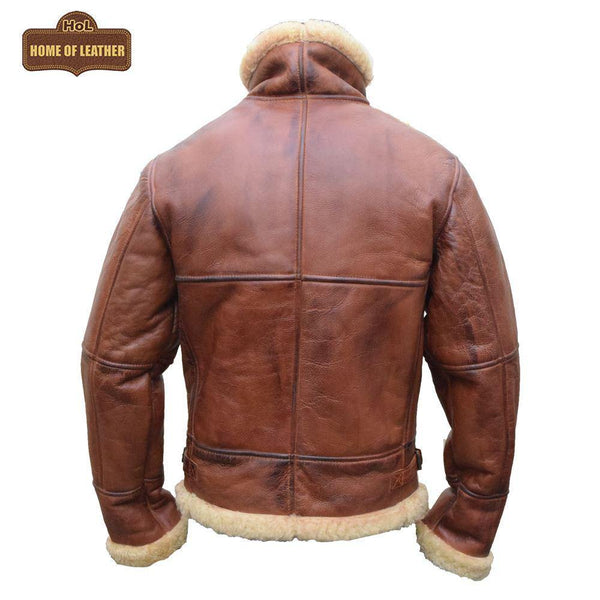 B003 B3 Brown Shearling Coat WWII Bomber Sheep Leather Aviator Jacket For Men's - Home of Leather