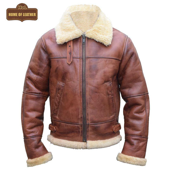 B003 B3 Brown Shearling Coat WWII Bomber Sheep Leather Aviator Jacket For Men's - Home of Leather