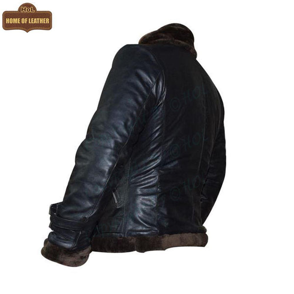 B012 RAF B3 Fashion Black Bomber Faux Fur Shearling Style Men's Jacket - Home of Leather