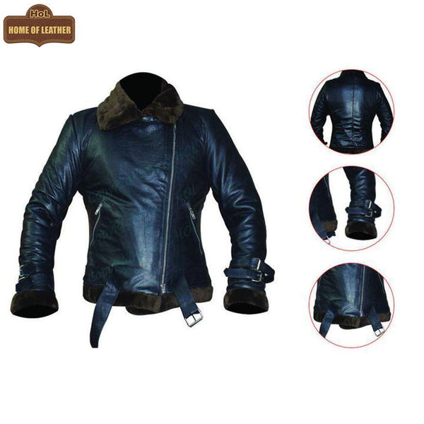 B012 RAF B3 Fashion Black Bomber Faux Fur Shearling Style Men's Jacket - Home of Leather