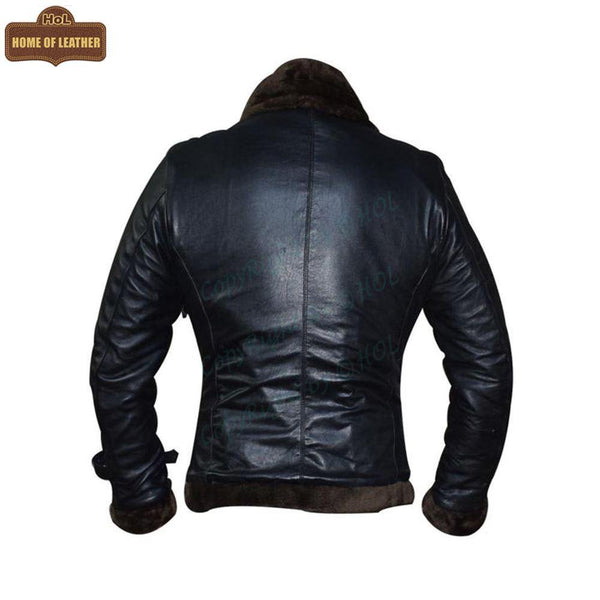 B012 RAF B3 Fashion Black Bomber Faux Fur Shearling Style Men's Jacket - Home of Leather