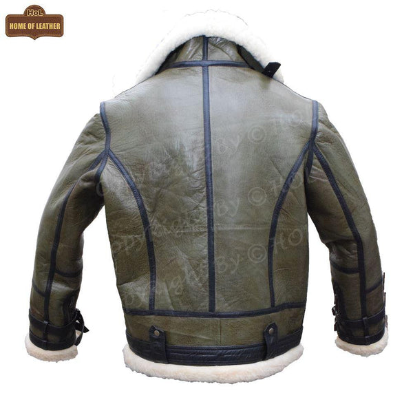 B013 HoL RAF B3 Men's Aviator WWII Genuine Green Winter Jacket - Home of Leather