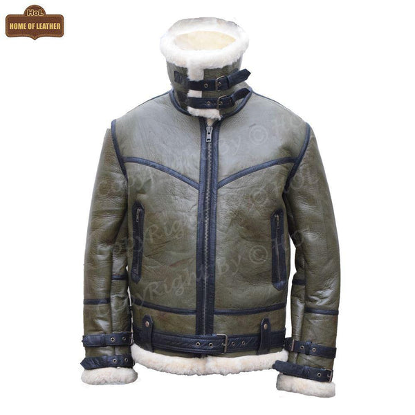 B013 HoL RAF B3 Men's Aviator WWII Genuine Green Winter Jacket - Home of Leather