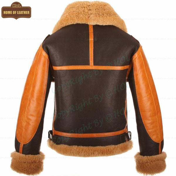 B016 Two Tone RAF Bomber Brown Real Sheepskin Shearling Men's Jacket - Home of Leather