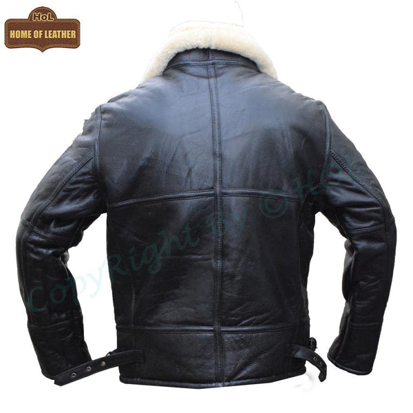 B028 Men's RAF Flying Aviator Real Shearling Fur Bomber Black Winter Leather Jacket Winter Men's Fur Jacket - Home of Leather 