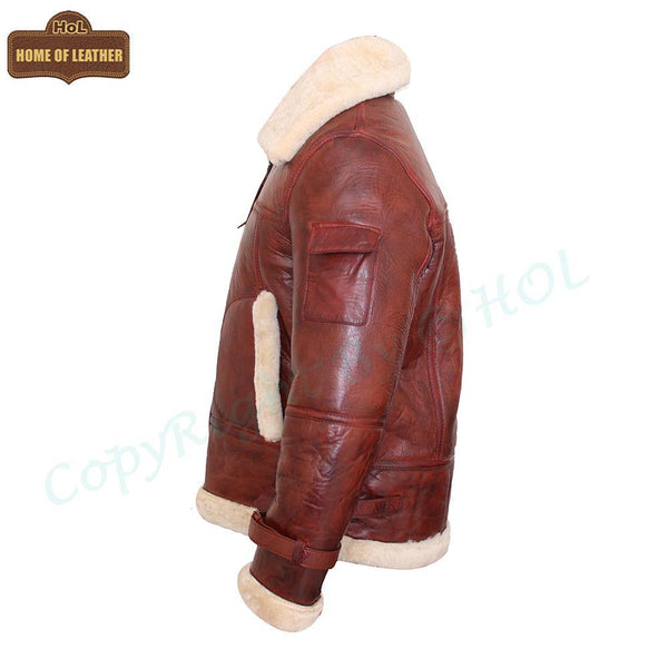 B029 RAF Men's B3 Bomber Real Leather Fur Shearling Winter New Arrival Brown Jacket Men's Winter Jacket - Home of Leather