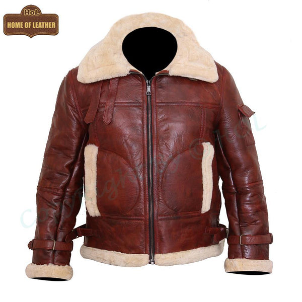 B029 RAF Men's B3 Bomber Real Leather Fur Shearling Winter New Arrival Brown Jacket Men's Winter Jacket - Home of Leather