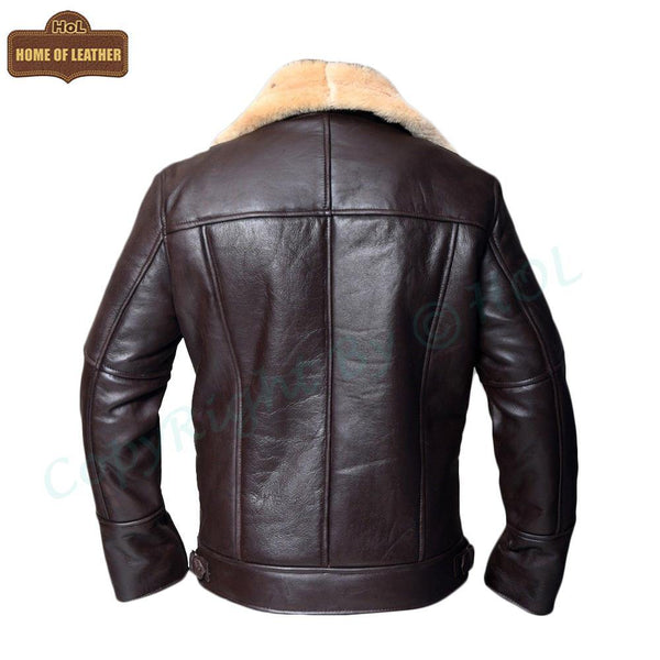 B032 New Men's Real Leather & Fur Bomber Brown Cross Style Wear Jacket Men's Winter Jacket - Home of Leather