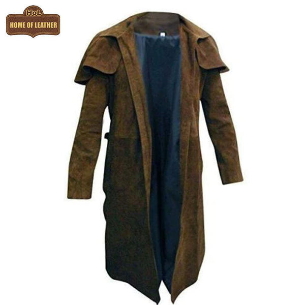 C014 A7 Vegas Brown Genuine Leather Trench Coat For Men's - Home of Leather