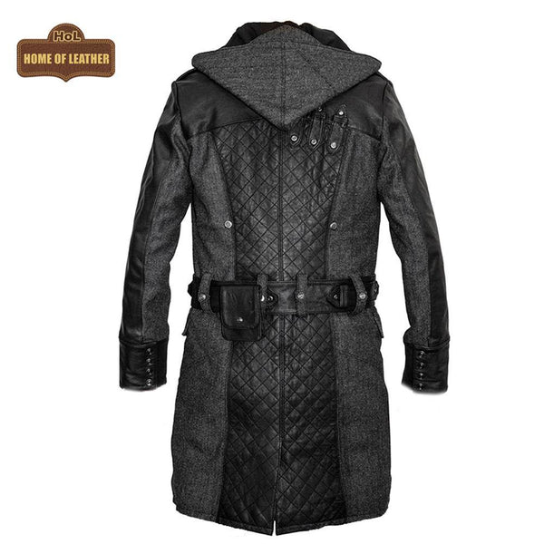 C019 Assassins Creed Men's Gray Syndicate Jacob Frye Trench Real Leather Wool Coat Men's Coat - Home of Leather
