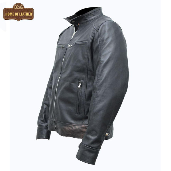 Cafe Racer Retro M042 Men's Black Real Leather Jacket 2020 - Home of Leather
