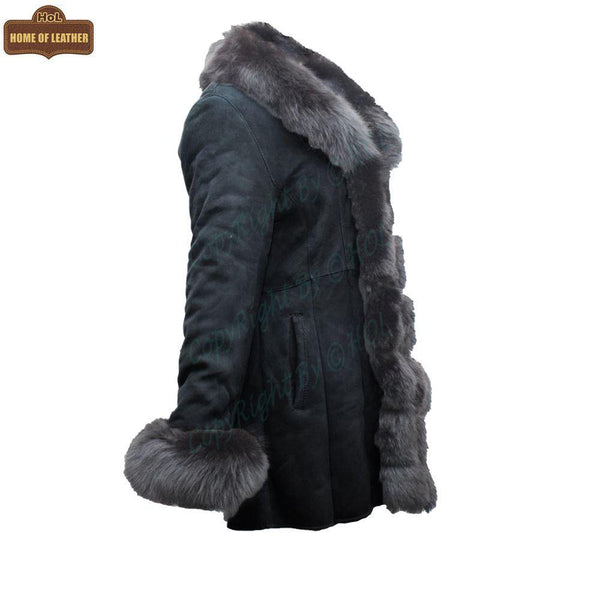 F001 HoL Brand Women's Real Black Suede Leather Coat - Home of Leather